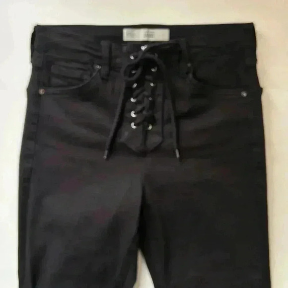 Topshop Moto Skinny Jeans Jamie High Rise Lace Up Ankle Crop Black Size 26 - Picture 11 of 16